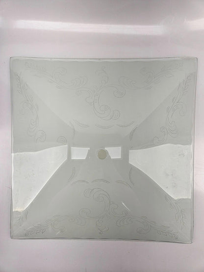 12" Square Glass Ceiling Light Fixture Frosted Glass Floral Vintage