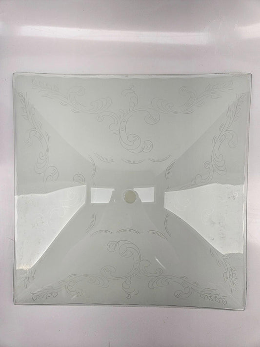 12" Square Glass Ceiling Light Fixture Frosted Glass Floral Vintage