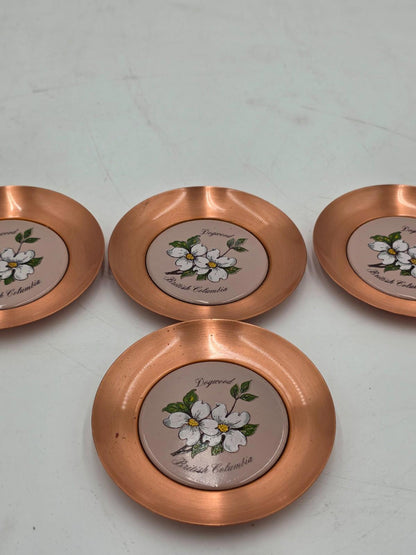 Fantasy Copperware Of Canada Sixties Mid Century 4 Dogwood Coasters