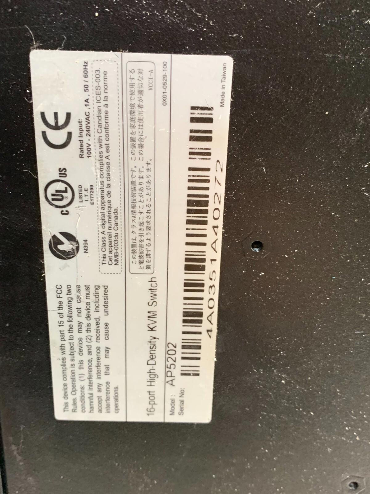 APC AP5202 16-Port Multi Platform Analog KVM Switch, TESTED