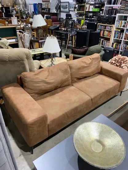 Modern Brown Faux Suede Sofa
