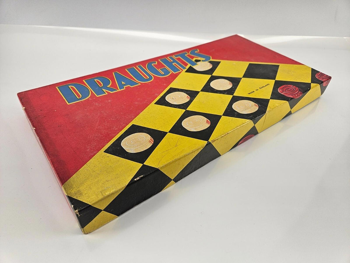 Jeu de dames vintage en bois avec damier – Fabriqué en Angleterre