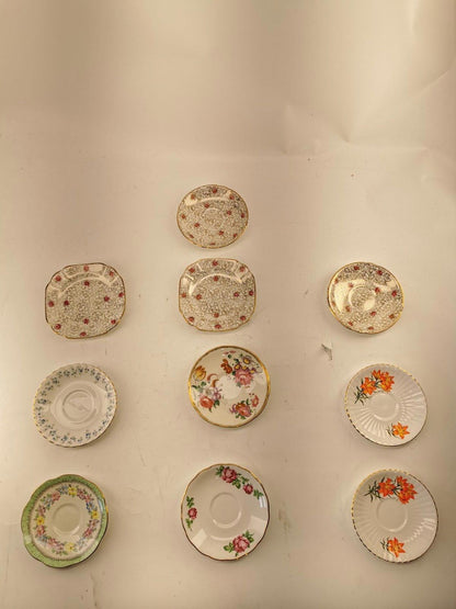 Assorted bone china set 4 cups and 10 saucers. Made in England/Japan/China