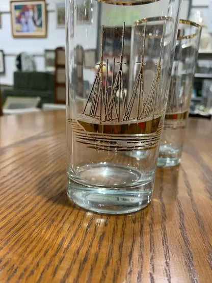 Vintage Gold Ship Detail Glasses