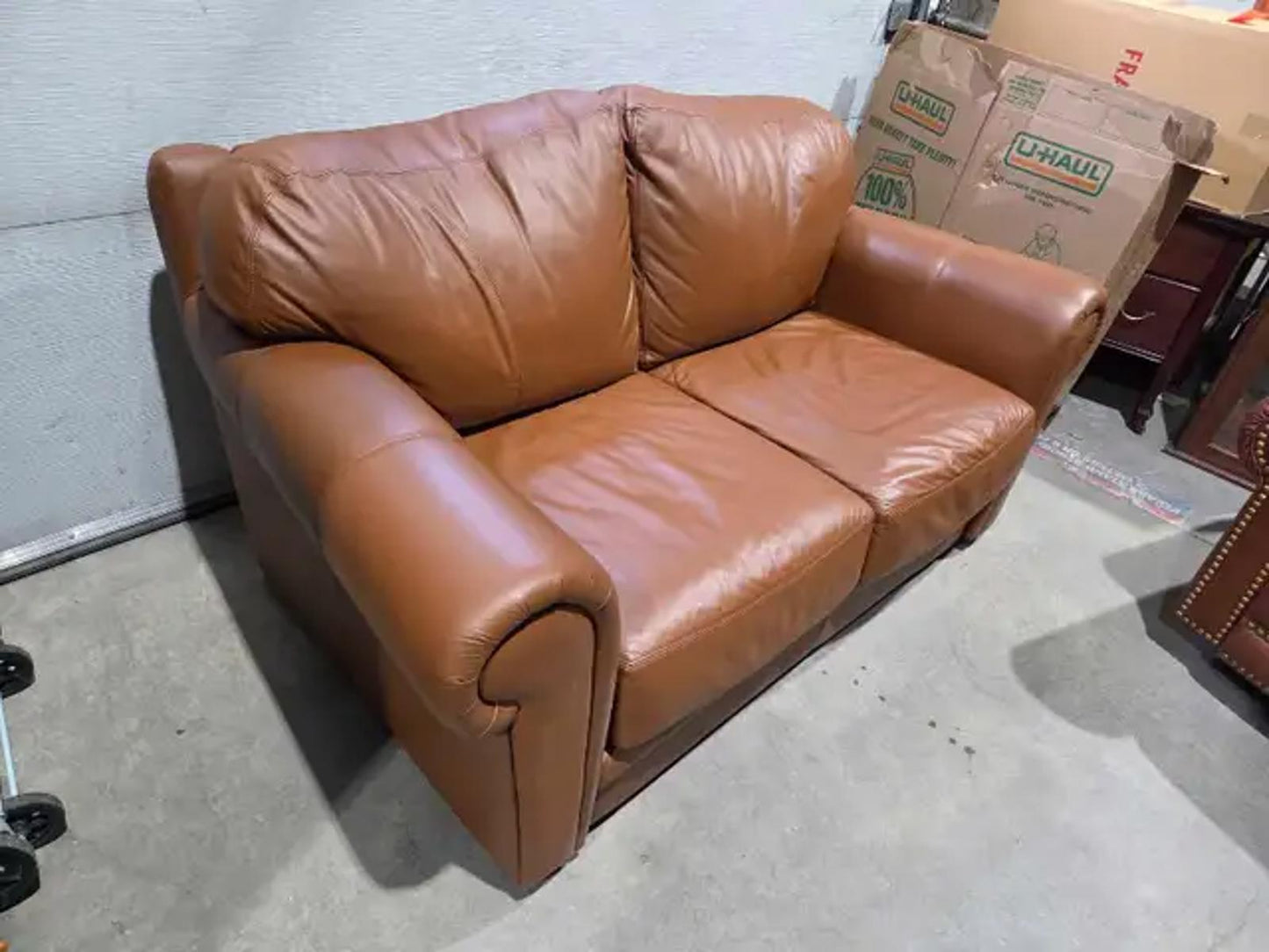 Brown Leather Loveseat