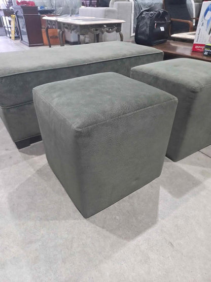 3 Piece Green Fabric/Velvet Ottoman Set