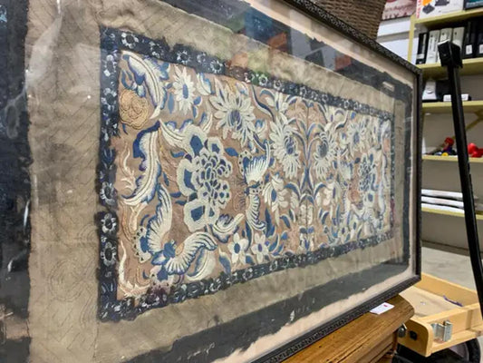 Framed Floral Embroidery preserved fabric