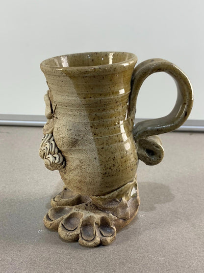 Vintage 1970s Studio Pottery Stoneware Funny Ugly Face Mug with Feet