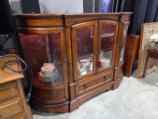 Curved Wood/Glass Lit Display Cabinet