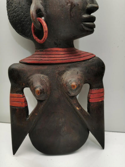 Carved Wooden African Man and woman Profile Wall Art decor collectible face art