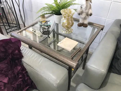 Glass topped coffee table + end tables