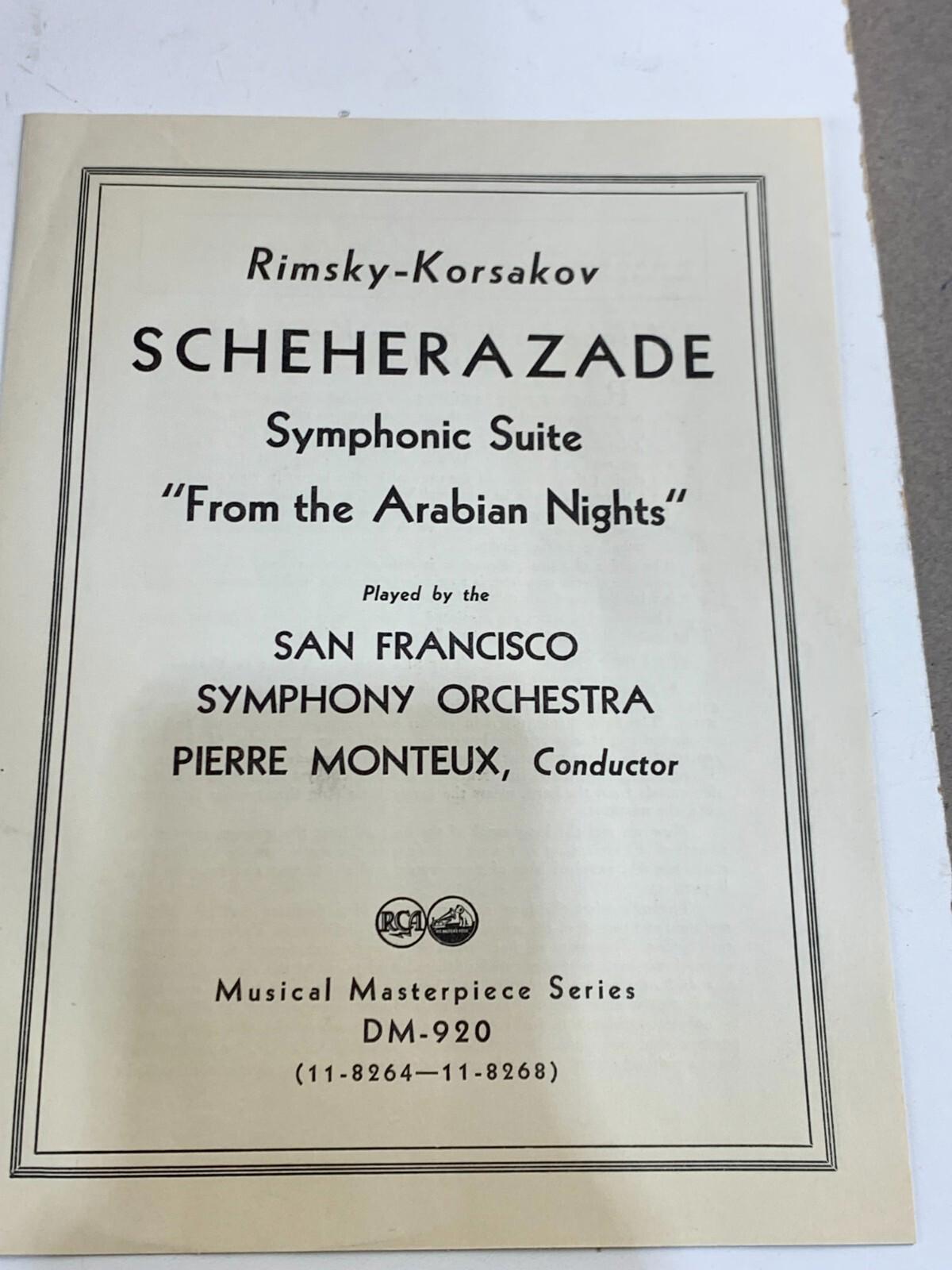 Scheherazade, Rimsky Korsakov, P. Monteux San Francisco Orchestra 5 Disc 12” LP