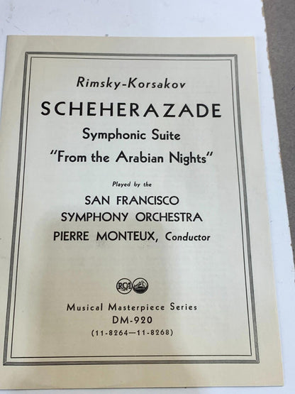 Scheherazade, Rimsky Korsakov, P. Monteux San Francisco Orchestra 5 Disc 12” LP