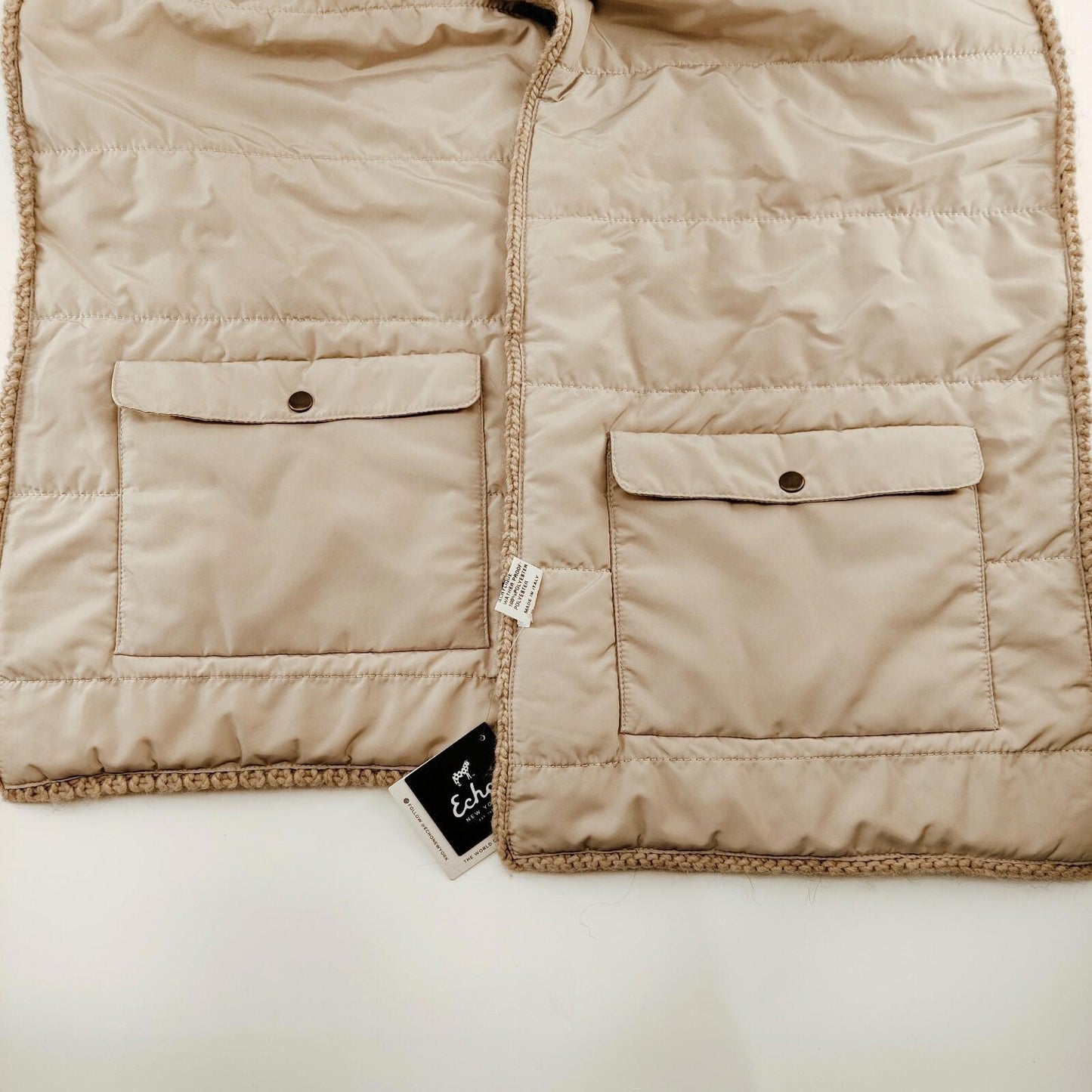 NWT Echo Beige Scarf Reversible Knit/Quilted with Pockets