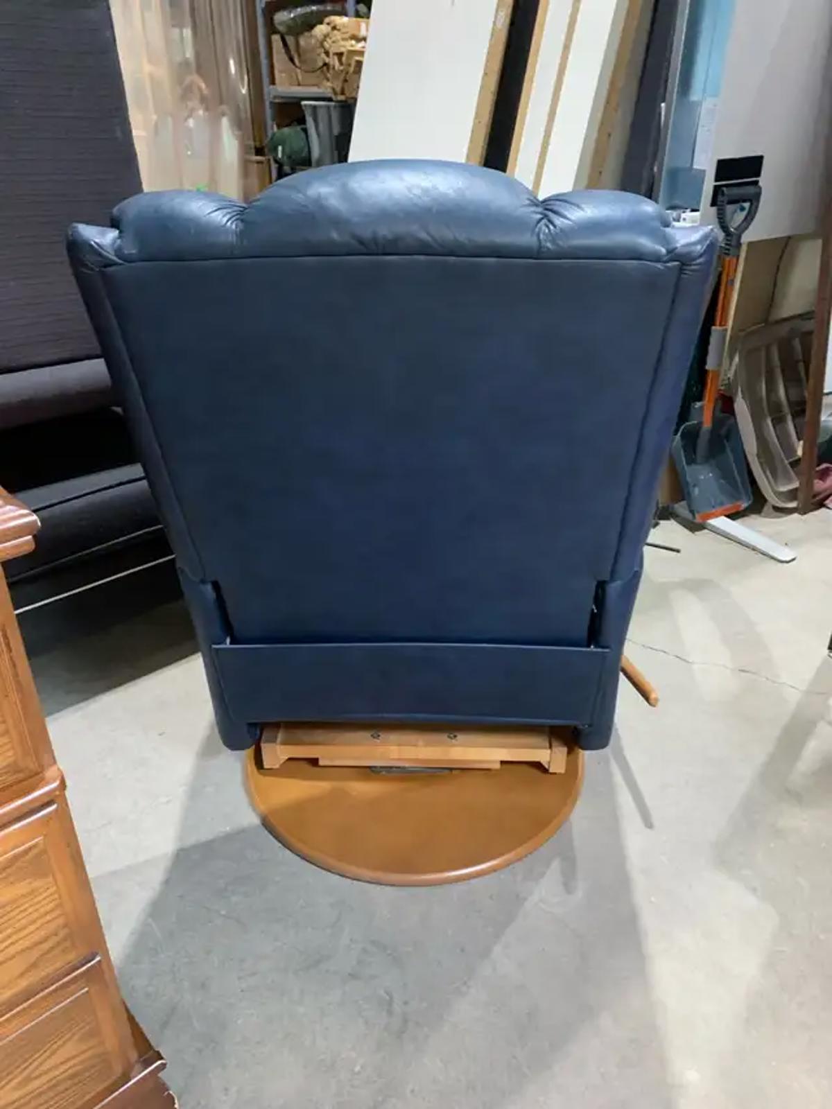 Blue Lazy-boy Leather Recliner with wooden handle