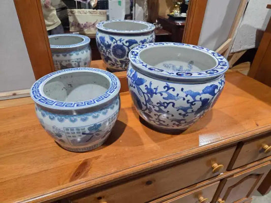 Asian Ceramic Planters Set