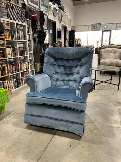 Blue Faux Velvet Spinning Armchair
