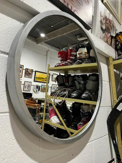 Round Wood Effect Framed Mirror