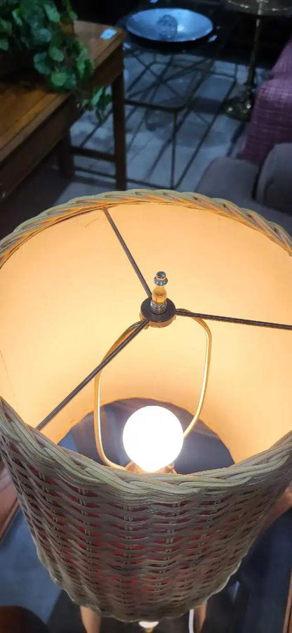 Wicker Table Lamp 24 Inch with Wooden Base