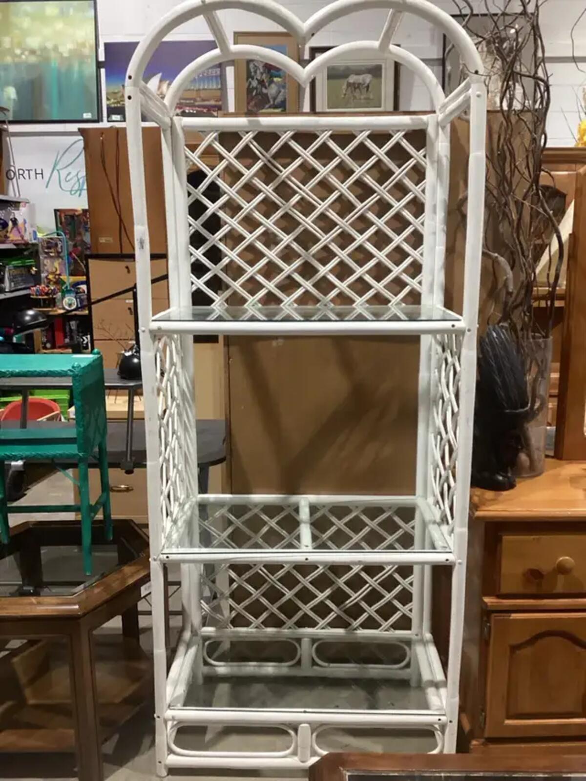 Vintage McGuire-Styled Arched Rattan with 3 Shelves