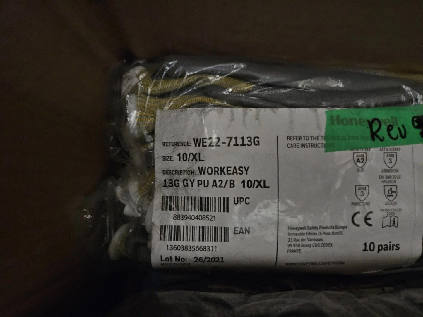Lot of 10 HONEYWELL WE22-7113G-10/XL Cut-Resistant Gloves