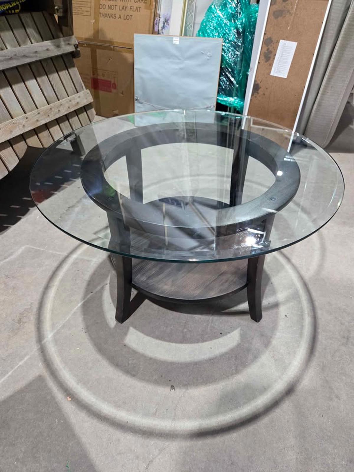 Round Glass Top Coffee Table Dark Wood Base