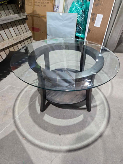Round Glass Top Coffee Table Dark Wood Base