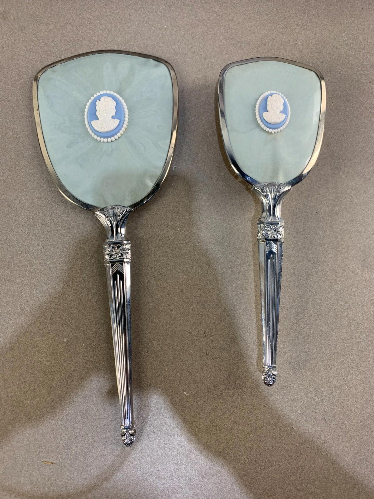 Antique Ladies hair Brush Set With Mirror & Brush, Silver