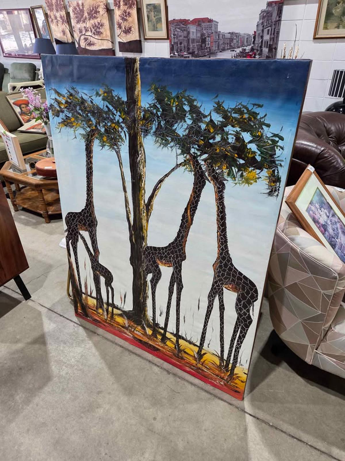 Large Giraffe Family Canvas Art - 42x55"