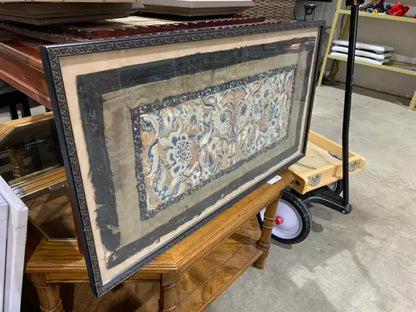 Framed Floral Embroidery preserved fabric