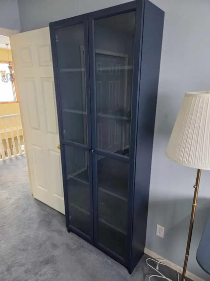 IKEA Billy Bookcase with Glass Doors - Dark Blue