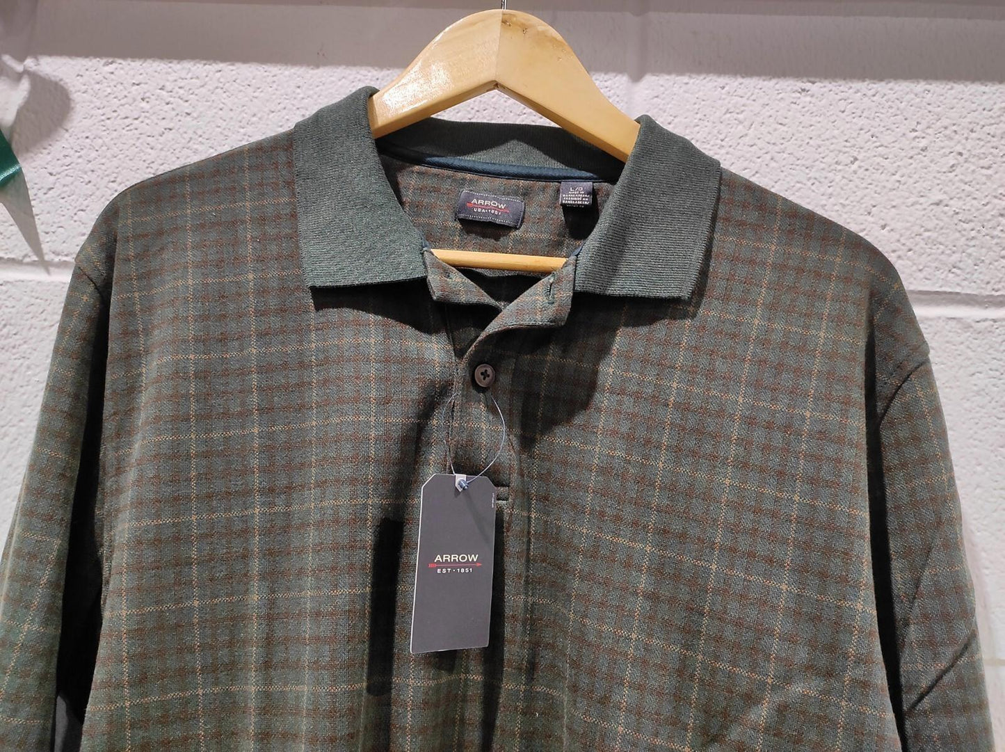 NWT ARROW USA 1851 L POLO SHIRT  GREEN PLAID SMALL Polo