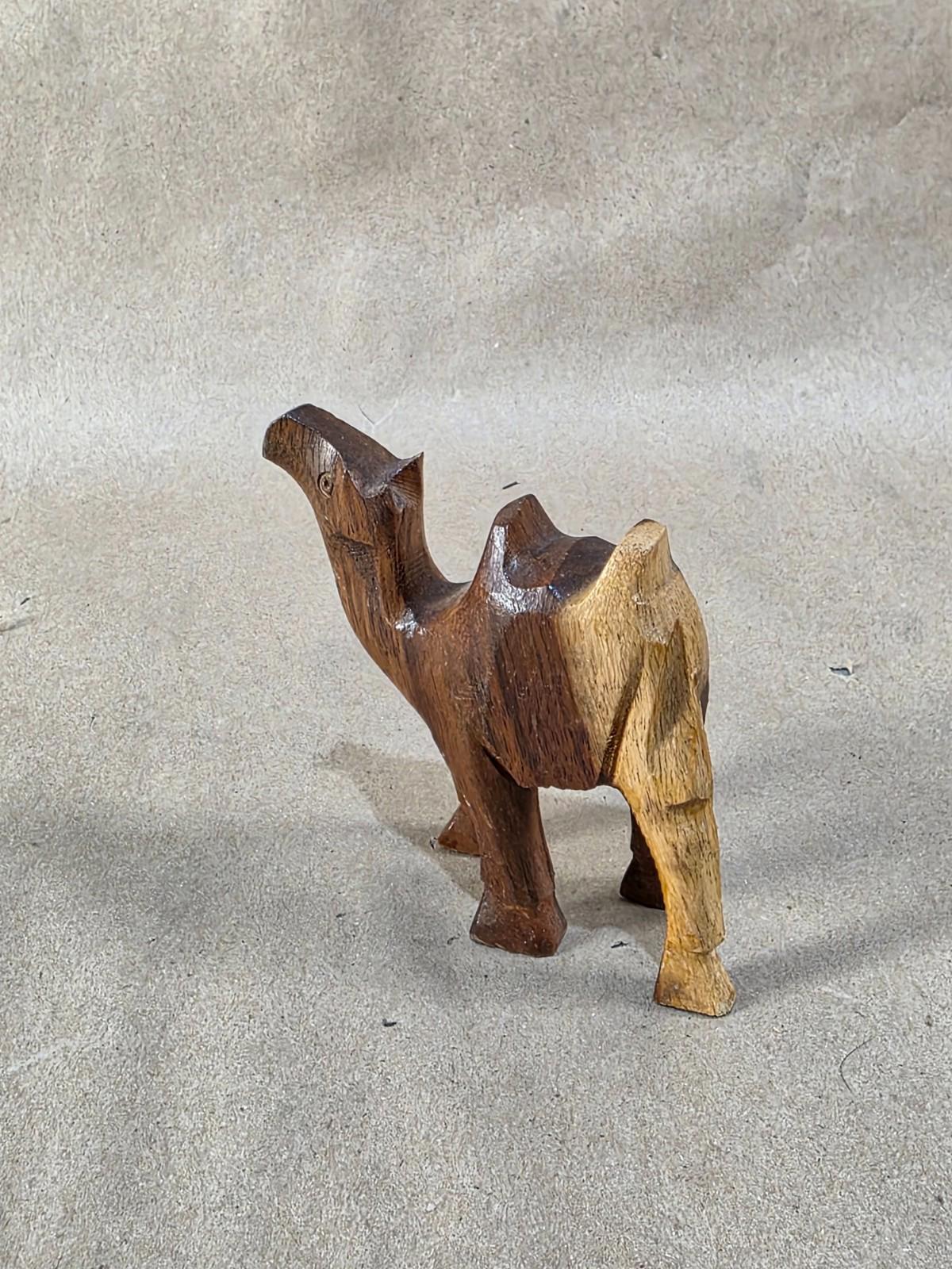 Vintage Egyptian Medium Wood Camel Hand Carved Animal Figurine 4" X 3"