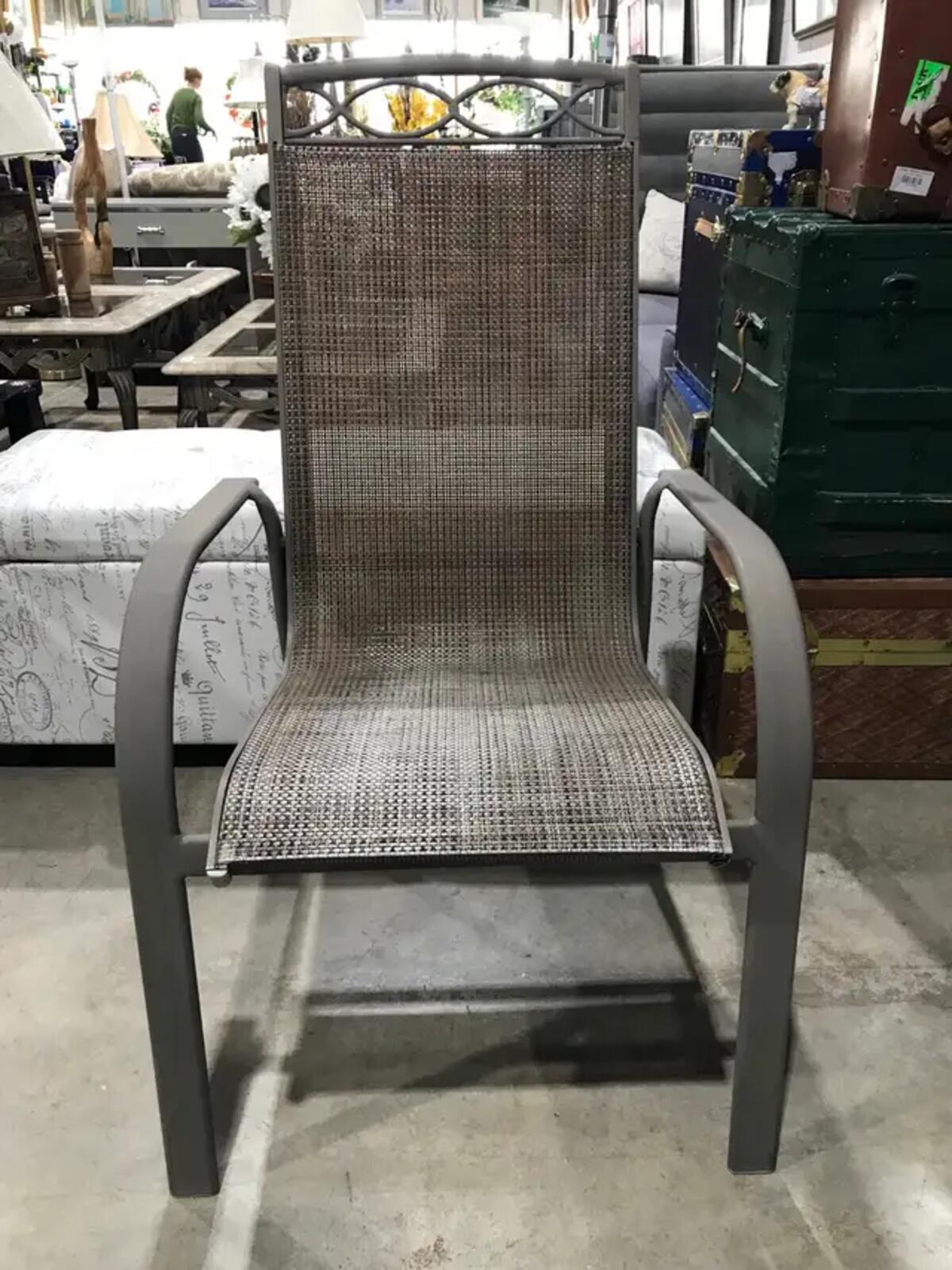Grey and Brown Slingback Woven Patio Chairs 42.5” - 6 Available