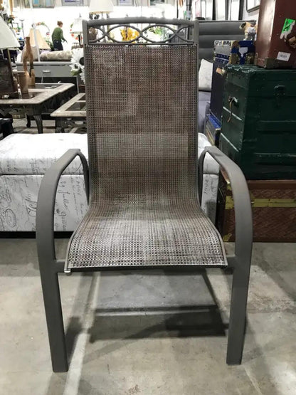 Grey and Brown Slingback Woven Patio Chairs 42.5” - 6 Available