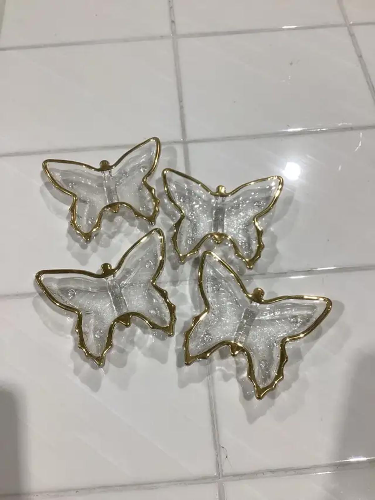 Gold Rim Glass Butterfly Dishes - Set of 4