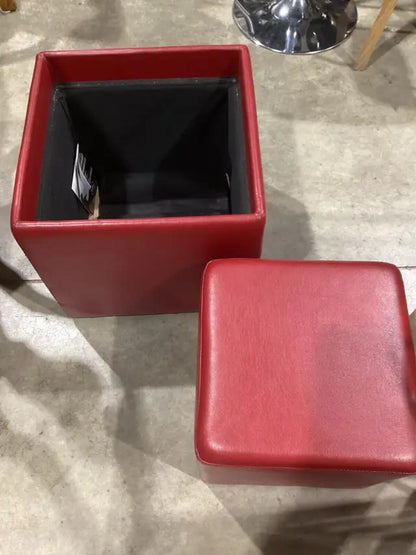 Red Storage Ottoman with Reversible Tray Lid