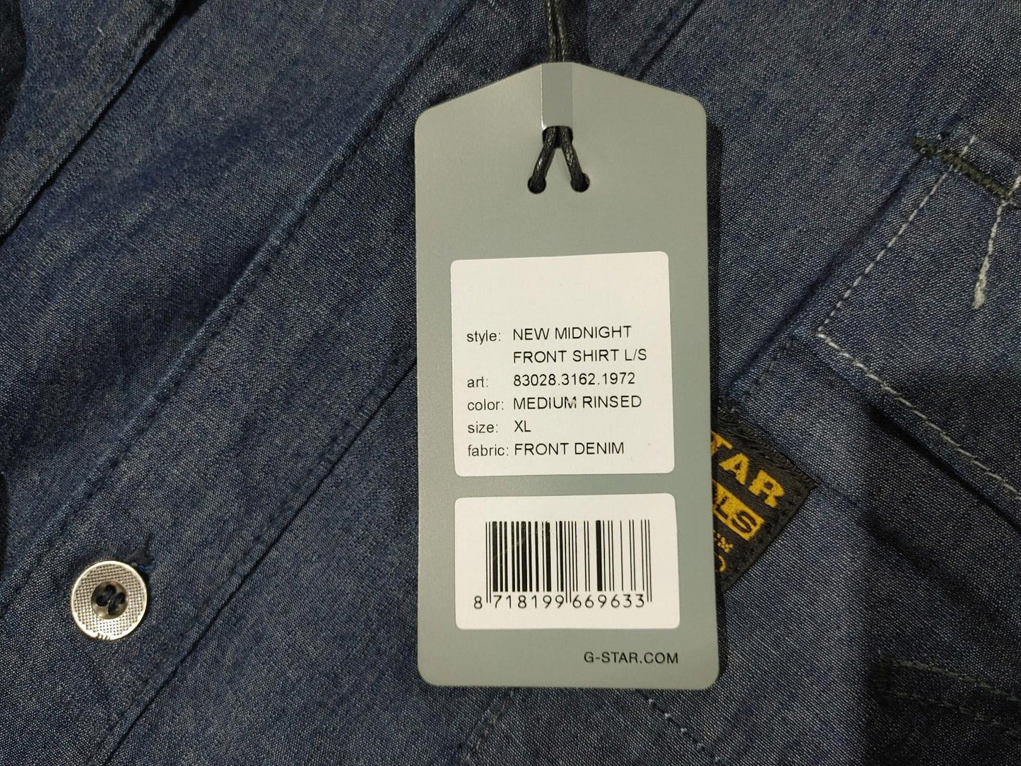 Brand New G-STAR RAW New Midnight Front Shirt L/S Medium Rinsed Size XL Denim
