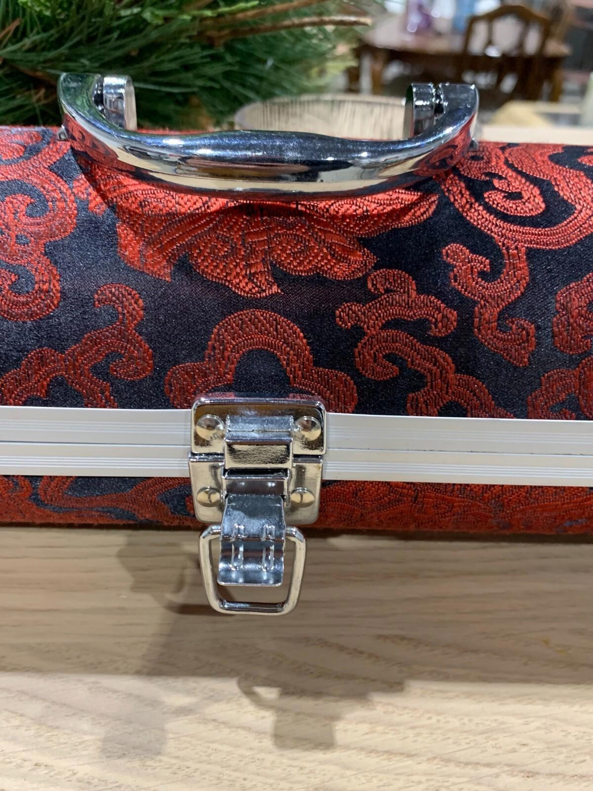 Wine Purse Carrier Cylinder Silver Handle Silver Feet Hostess Gift