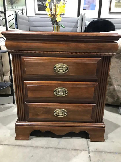 Drexel Wooden Nightstand - 3 drawer with hidden compartment