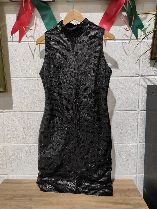 NWT Le-Chateau black and brown sparkly gold glitter halter dress size M