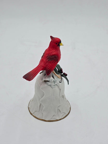 Vintage Avon Red Cardinal Porcelain Bell With Holly Leaf And Berries Collectible