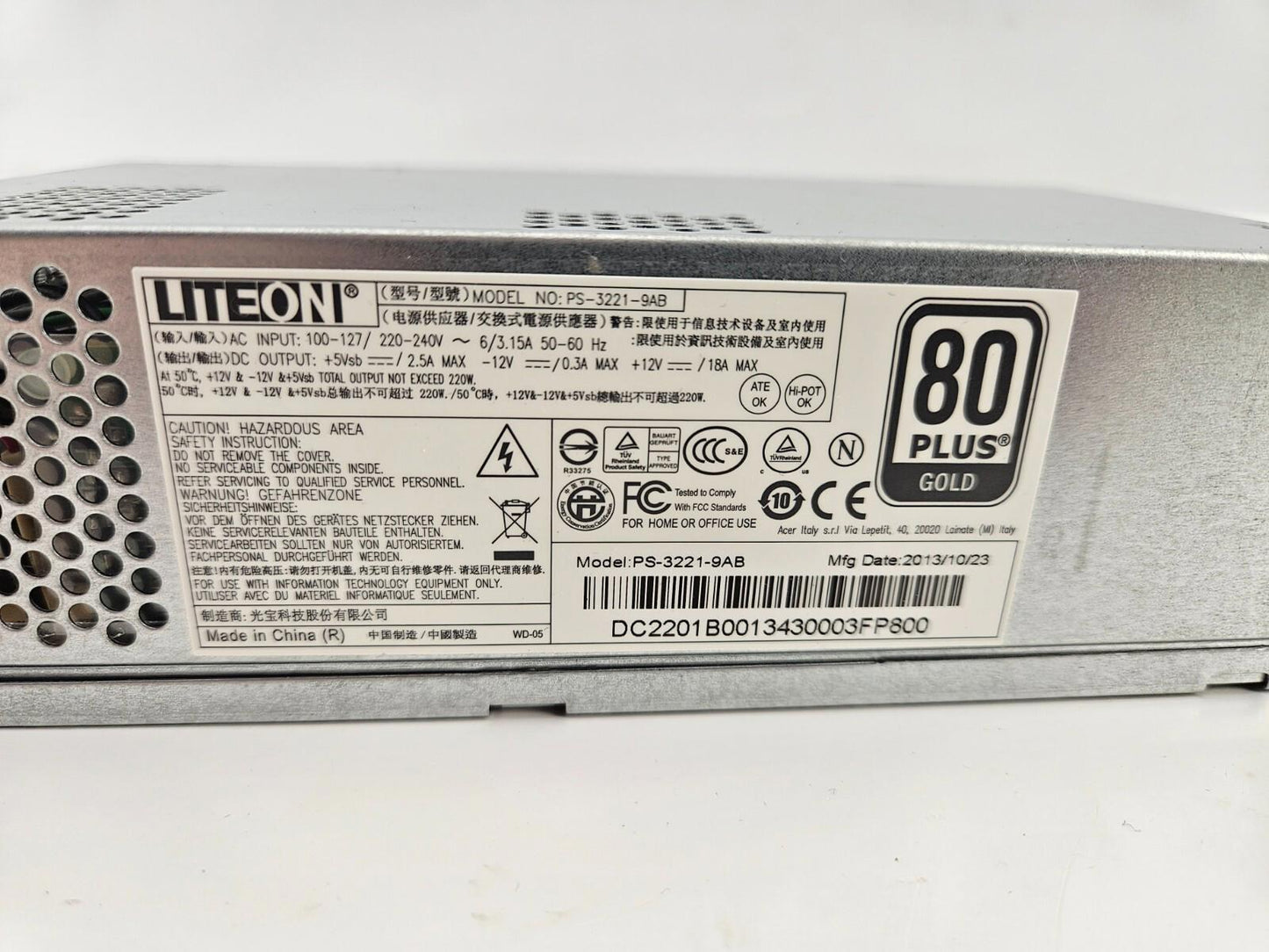 LiteOn PS-3221-9AB 220W Power Supply PSU 80 Plus Gold Acer GENUINE TESTED