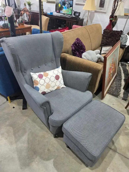 STRANDMON Armchair & footstool - Nordvalla dark