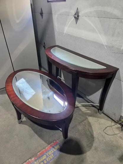 Cherry Wood/Mirror Table Set