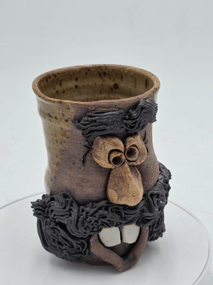 1970s McGillivray Studio Pottery Stoneware Funny Man Ugly Face Mug Feet Signed