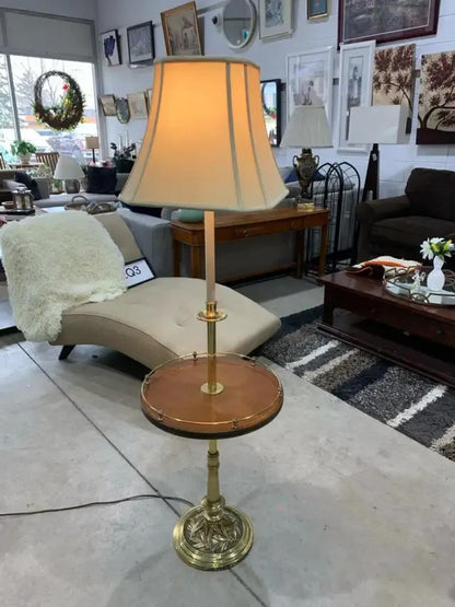 Vintage Floor Lamp with round wood shelf
