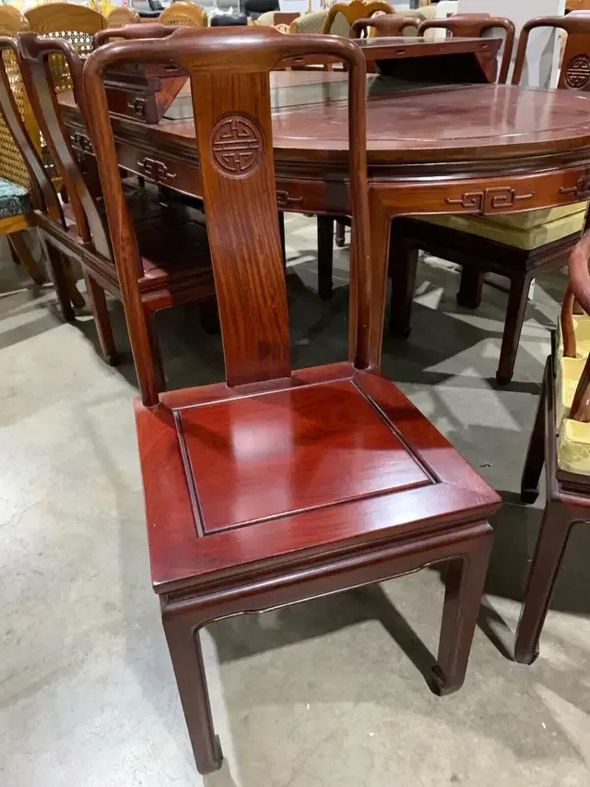 Rose Wood Longevity Symbol Extendable Dining Table Set