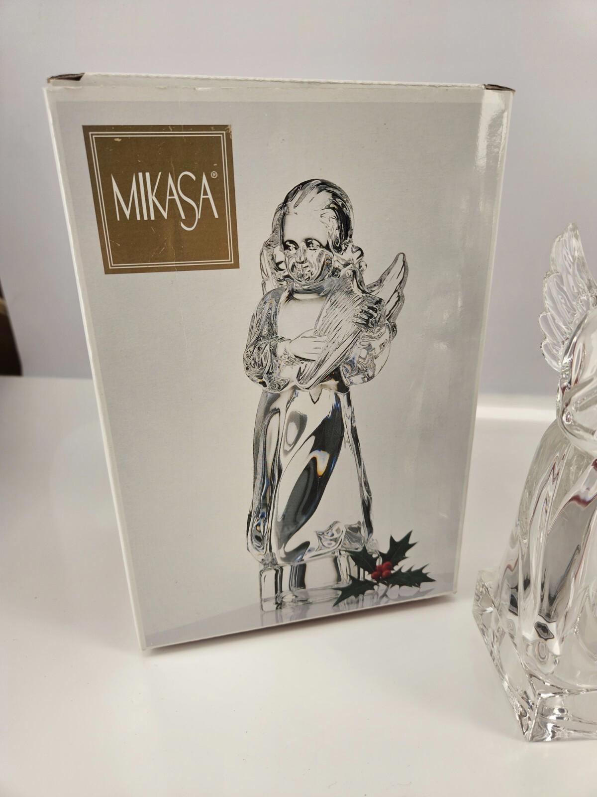Lot of 2 - Mikasa Crystal Angel Playing Harp/Mand Herald 100% Lead Crystal 8"