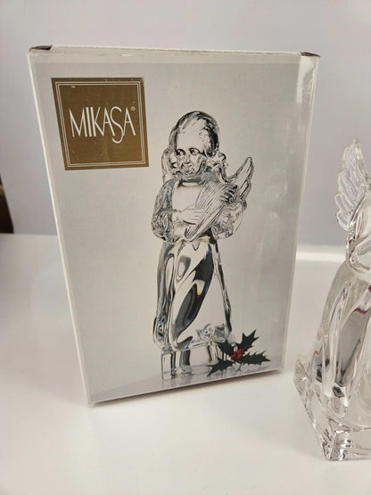 Lot of 2 - Mikasa Crystal Angel Playing Harp/Mand Herald 100% Lead Crystal 8"